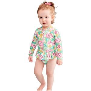 Little Me UV Protection Swim Suit Girls 24M Multicolor Tropical Print NEW